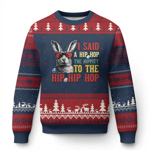 I Said A Hip Hop The Hippity To The Hip Hip Hop Ugly Christmas Sweater Funny Easter Bunny Rapper Sunglasses TS14 Navy Red Print Your Wear