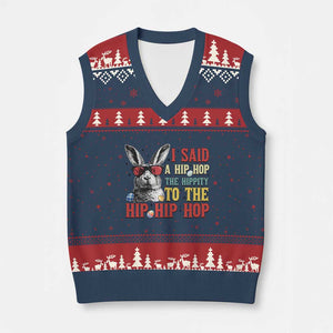 I Said A Hip Hop The Hippity To The Hip Hip Hop V-Neck Knit Sweater Vest Funny Easter Bunny Rapper Sunglasses TS14 Navy Red Print Your Wear