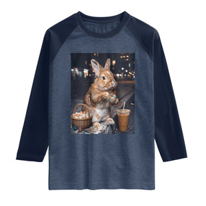 Easter Bunny Iced Coffee Raglan Shirt Funny Rabbit Egg Painting TS14 Heather Denim Navy Print Your Wear