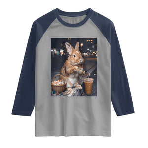 Easter Bunny Iced Coffee Raglan Shirt Funny Rabbit Egg Painting TS14 Sport Gray Navy Print Your Wear
