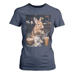Easter Bunny Iced Coffee T Shirt For Women Funny Rabbit Egg Painting TS14 Navy Print Your Wear