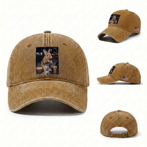 Easter Bunny Iced Coffee Washed Cotton Baseball Cap Funny Rabbit Egg Painting TS14 Washed Cap Universal Fit Yellow Ochre Print Your Wear