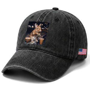 Easter Bunny Iced Coffee Washed Cotton Baseball Cap Funny Rabbit Egg Painting TS14 Print Your Wear