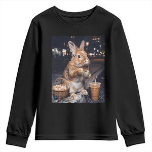 Easter Bunny Iced Coffee Youth Sweatshirt Funny Rabbit Egg Painting TS14 Black Print Your Wear