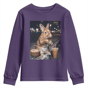 Easter Bunny Iced Coffee Youth Sweatshirt Funny Rabbit Egg Painting TS14 Purple Print Your Wear
