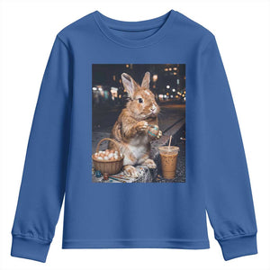 Easter Bunny Iced Coffee Youth Sweatshirt Funny Rabbit Egg Painting TS14 Royal Blue Print Your Wear