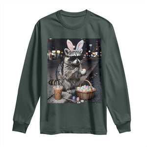 Easter Raccoon Iced Coffee Long Sleeve Shirt Funny Trash Panda Egg Painting TS14 Dark Forest Green Print Your Wear