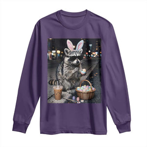 Easter Raccoon Iced Coffee Long Sleeve Shirt Funny Trash Panda Egg Painting TS14 Purple Print Your Wear