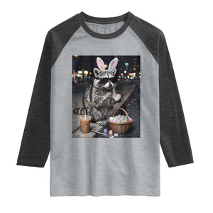 Easter Raccoon Iced Coffee Raglan Shirt Funny Trash Panda Egg Painting TS14 Heather Gray Heather Charcoal Print Your Wear
