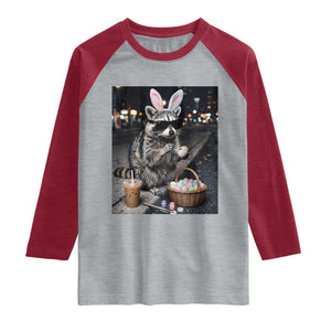 Easter Raccoon Iced Coffee Raglan Shirt Funny Trash Panda Egg Painting TS14 Heather Gray Heather Red Print Your Wear