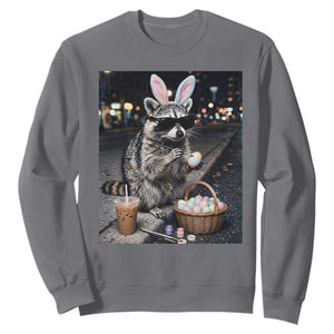 Easter Raccoon Iced Coffee Sweatshirt Funny Trash Panda Egg Painting TS14 Charcoal Print Your Wear