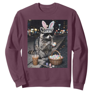 Easter Raccoon Iced Coffee Sweatshirt Funny Trash Panda Egg Painting TS14 Maroon Print Your Wear
