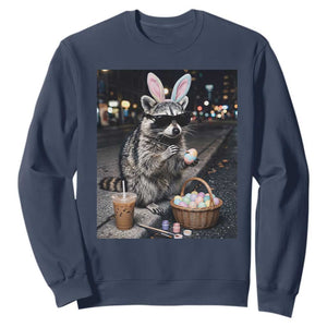 Easter Raccoon Iced Coffee Sweatshirt Funny Trash Panda Egg Painting TS14 Navy Print Your Wear