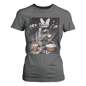 Easter Raccoon Iced Coffee T Shirt For Women Funny Trash Panda Egg Painting TS14 Dark Heather Print Your Wear