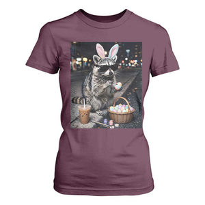 Easter Raccoon Iced Coffee T Shirt For Women Funny Trash Panda Egg Painting TS14 Maroon Print Your Wear