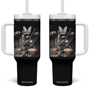 Easter Raccoon Iced Coffee Tumbler With Handle Funny Trash Panda Egg Painting TS14 One Size: 40 oz Black Print Your Wear