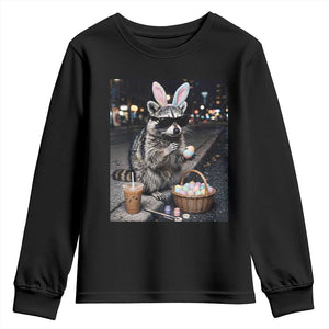 Easter Raccoon Iced Coffee Youth Sweatshirt Funny Trash Panda Egg Painting TS14 Black Print Your Wear