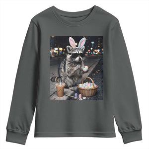Easter Raccoon Iced Coffee Youth Sweatshirt Funny Trash Panda Egg Painting TS14 Dark Heather Print Your Wear