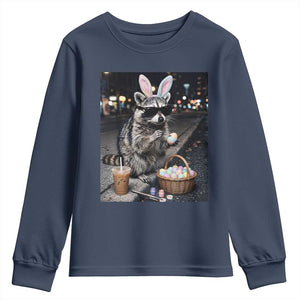 Easter Raccoon Iced Coffee Youth Sweatshirt Funny Trash Panda Egg Painting TS14 Navy Print Your Wear
