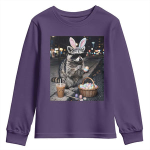 Easter Raccoon Iced Coffee Youth Sweatshirt Funny Trash Panda Egg Painting TS14 Purple Print Your Wear