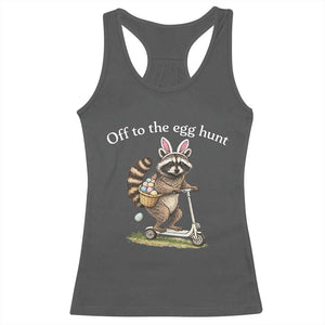 Off To The Egg Hunt Racerback Tank Top Funny Easter Raccoon TS14 Dark Heather Print Your Wear