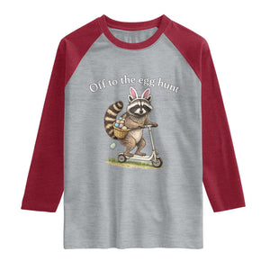 Off To The Egg Hunt Raglan Shirt Funny Easter Raccoon TS14 Heather Gray Heather Red Print Your Wear