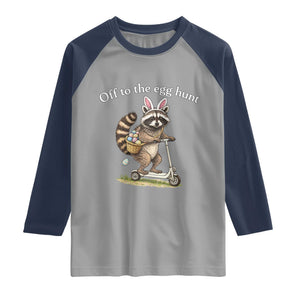 Off To The Egg Hunt Raglan Shirt Funny Easter Raccoon TS14 Sport Gray Navy Print Your Wear