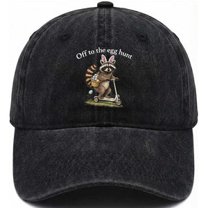 Off To The Egg Hunt Washed Cotton Baseball Cap Funny Easter Raccoon TS14 Print Your Wear