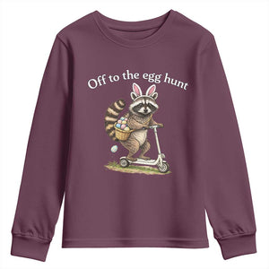 Off To The Egg Hunt Youth Sweatshirt Funny Easter Raccoon TS14 Maroon Print Your Wear
