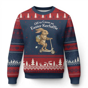 Funny Easter Bunny Ugly Christmas Sweater Off To The Cause an Easter Kerfuffle TS14 Navy Red Print Your Wear
