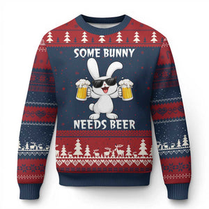 Funny Easter Bunny Drinking Beer Ugly Christmas Sweater Some Bunny Needs Beer TS14 Navy Red Print Your Wear