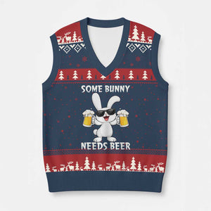 Funny Easter Bunny Drinking Beer V-Neck Knit Sweater Vest Some Bunny Needs Beer TS14 Navy Red Print Your Wear