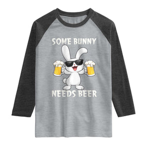 Funny Easter Bunny Drinking Beer Raglan Shirt Some Bunny Needs Beer TS14 Heather Gray Heather Charcoal Print Your Wear