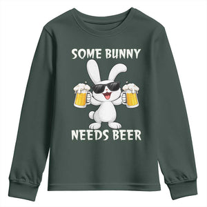 Funny Easter Bunny Drinking Beer Youth Sweatshirt Some Bunny Needs Beer TS14 Dark Forest Green Print Your Wear