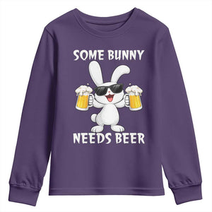 Funny Easter Bunny Drinking Beer Youth Sweatshirt Some Bunny Needs Beer TS14 Purple Print Your Wear