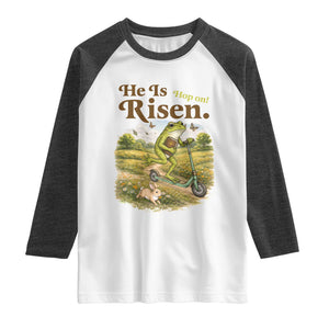 He Is Risen Hop On Raglan Shirt Christian Easter Frog TS14 White Heather Charcoal Print Your Wear