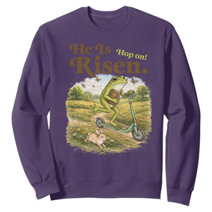 He Is Risen Hop On Sweatshirt Christian Easter Frog TS14 Purple Print Your Wear