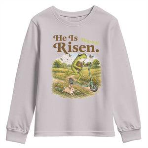 He Is Risen Hop On Youth Sweatshirt Christian Easter Frog TS14 Ice Gray Print Your Wear