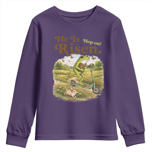 He Is Risen Hop On Youth Sweatshirt Christian Easter Frog TS14 Purple Print Your Wear
