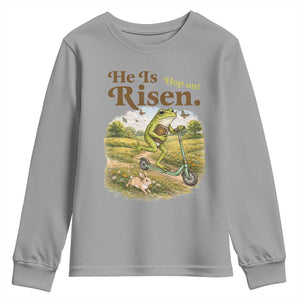 He Is Risen Hop On Youth Sweatshirt Christian Easter Frog TS14 Sport Gray Print Your Wear
