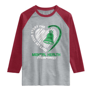 Mental Health Awarenes Raglan Shirt Green Ribbon Inspirational Psychologist Therapist TS14 Heather Gray Heather Red Print Your Wear