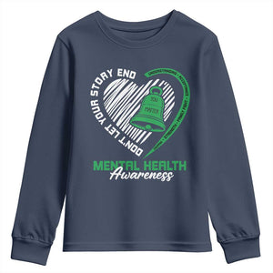 Mental Health Awarenes Youth Sweatshirt Green Ribbon Inspirational Psychologist Therapist TS14 Navy Print Your Wear