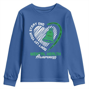 Mental Health Awarenes Youth Sweatshirt Green Ribbon Inspirational Psychologist Therapist TS14 Royal Blue Print Your Wear