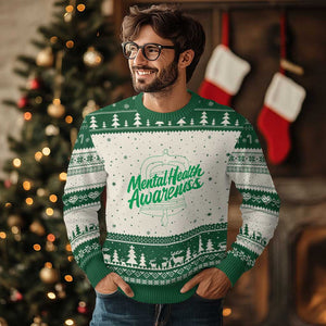Mental Health Matters Awareness Ugly Christmas Sweater Support Squad Green Ribbon TS14 Beige Green Print Your Wear
