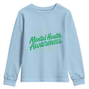 Mental Health Matters Awareness Youth Sweatshirt Support Squad Green Ribbon TS14 Light Blue Print Your Wear