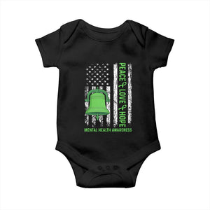 Mental Health Awarenes Baby Onesie Peace Love Hope Green Ribbon TS14 Black Print Your Wear