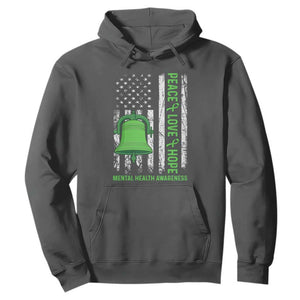 Mental Health Awarenes Hoodie Peace Love Hope Green Ribbon TS14 Dark Heather Print Your Wear