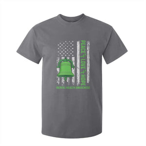Mental Health Awarenes T Shirt For Kid Peace Love Hope Green Ribbon TS14 Charcoal Print Your Wear