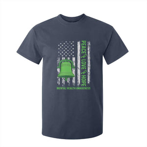 Mental Health Awarenes T Shirt For Kid Peace Love Hope Green Ribbon TS14 Navy Print Your Wear