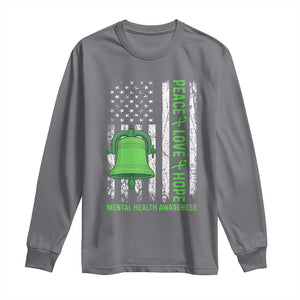Mental Health Awarenes Long Sleeve Shirt Peace Love Hope Green Ribbon TS14 Charcoal Print Your Wear